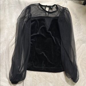SHEIN Black Sheer Blouse with Romantic Full-Length Sleeves